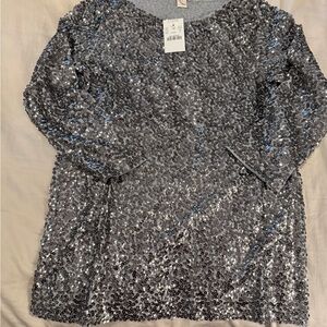 J. Crew Silver Sequin Long Sleeve Top